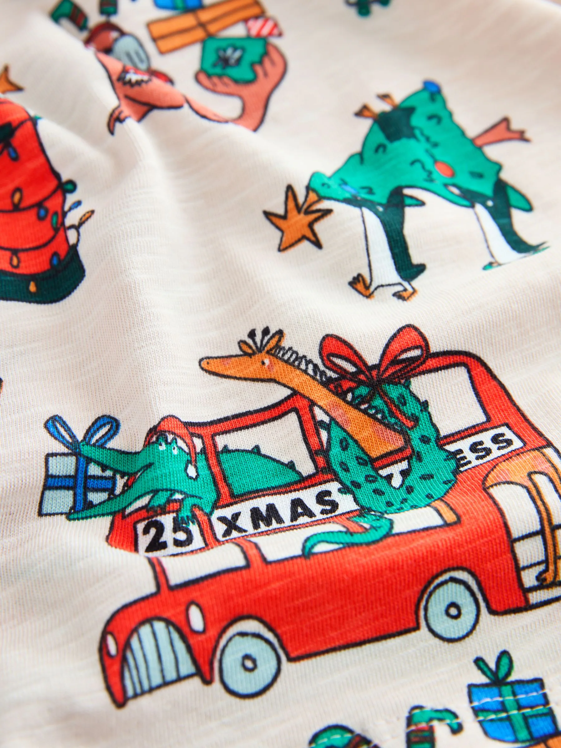 Kiezelkleurige all-over print - Kerst-T-shirt met lange mouwen (3mnd -8jr)