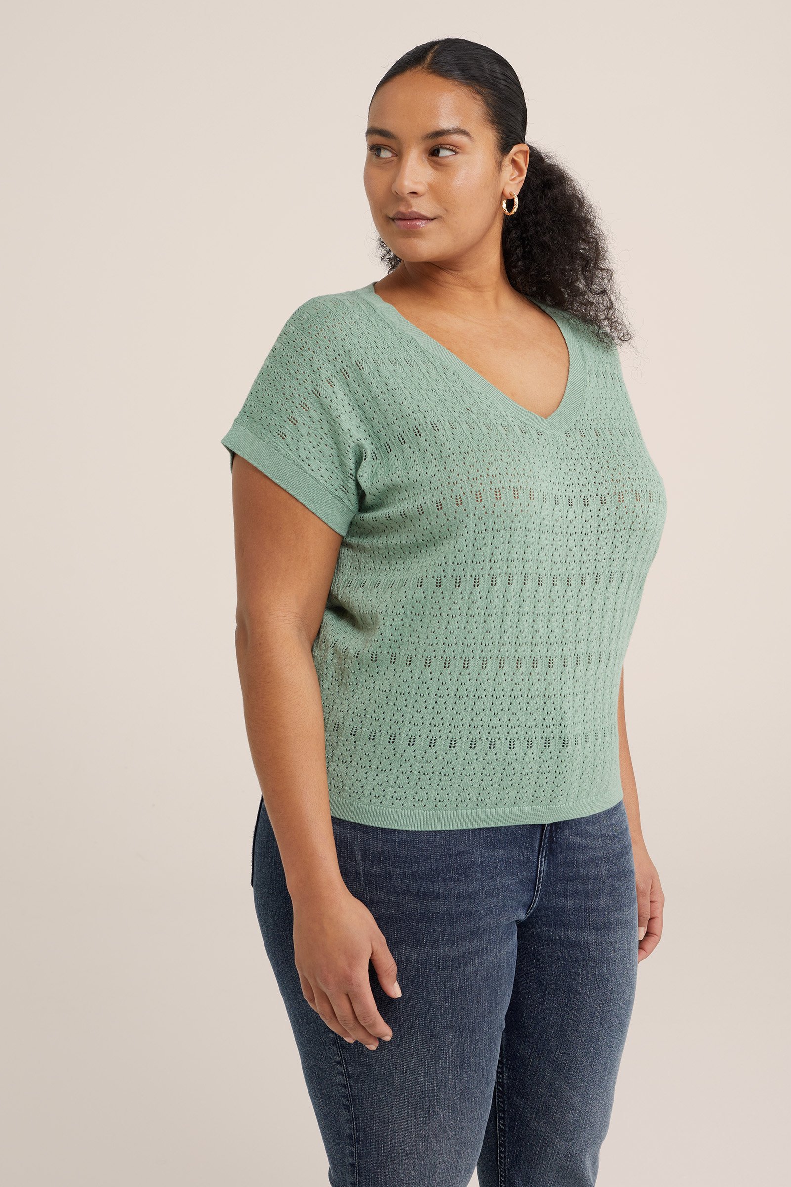 trui met opengwerkt dessin - Curve WE Fashion Mintgroen