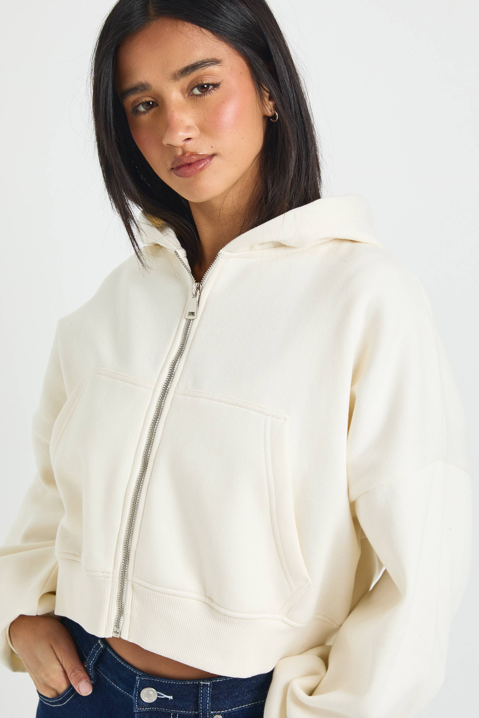 boohoo Sweat À Casynthétiqueche Zippé Oversize À Manches Ballon Boîte Petite