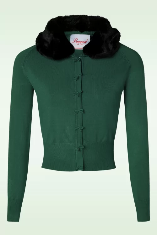 Banned Retro April Fluffy Bow cardigan in donkergroen