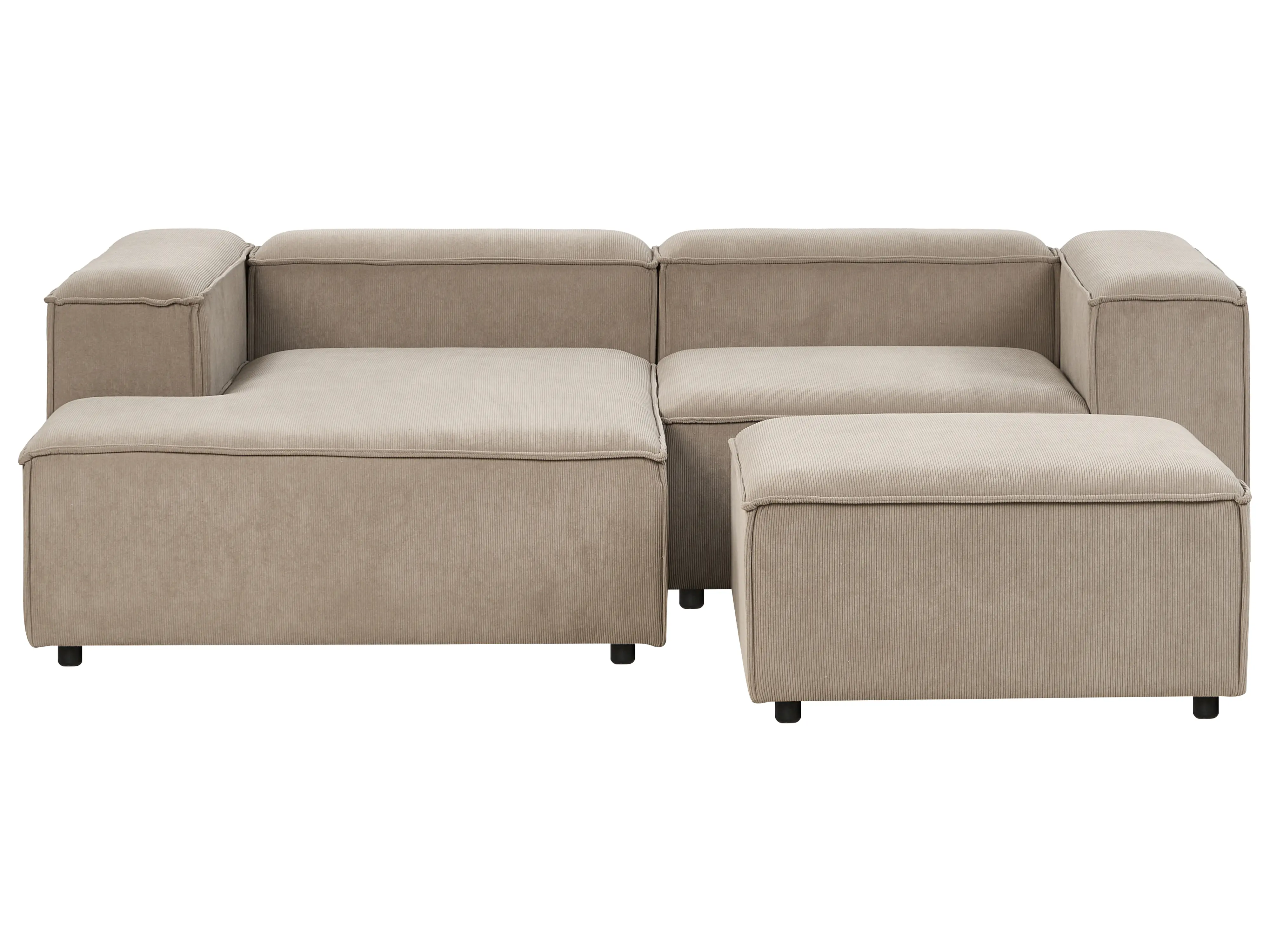 Modulaire hoekbank 3-zits ARDAL Corduroy Lichtbruin met ottomaan rechtszijdig