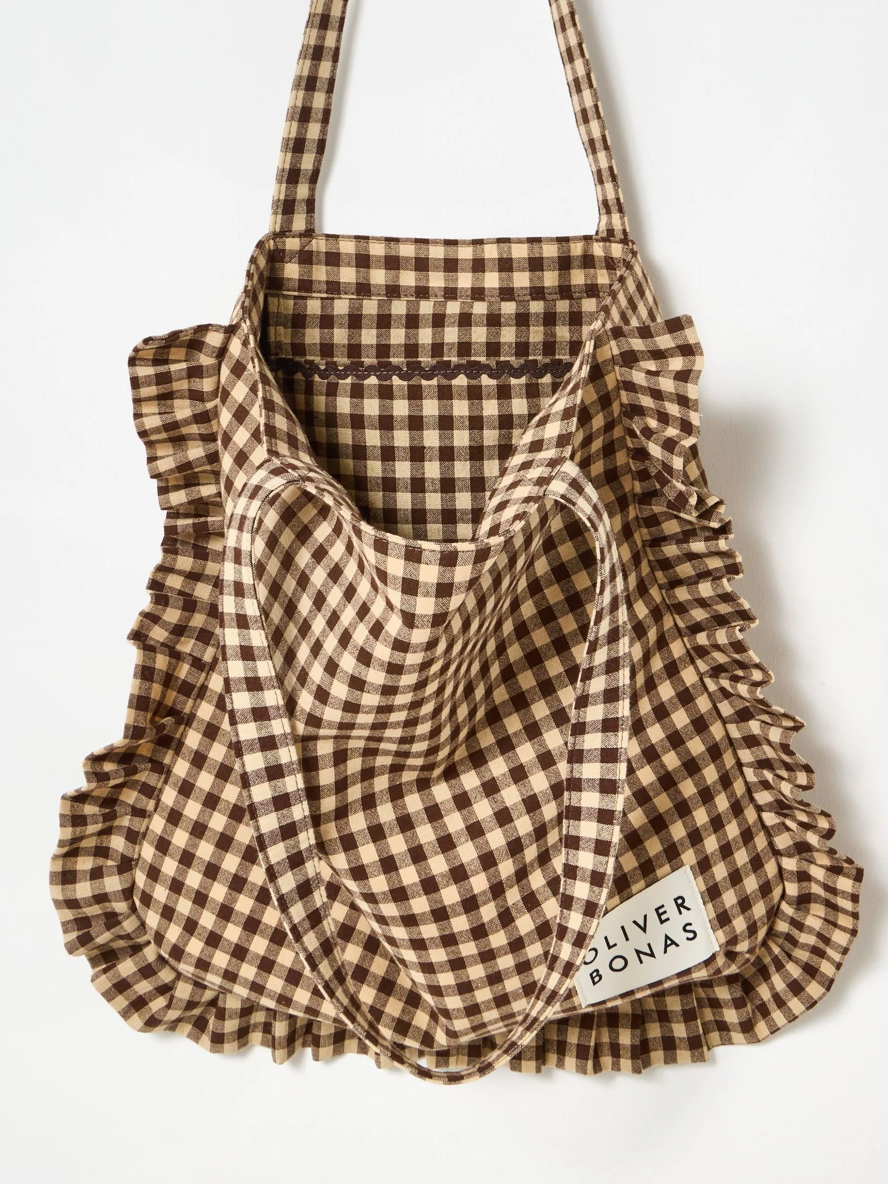 Oliver Bonas Gingham Ruffle Tote Bag
