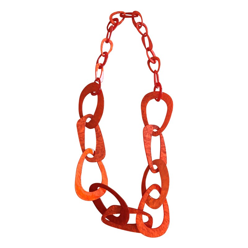 Collier long grosses mailles oranges