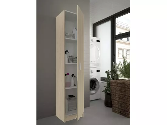 Armoire polyvalente Dibels, Armoire auxiliaire avec 1 porte, Armoire à chaussures avec étagères, Étagère à chaussures verticale, 37x37h180 cm, Chêne