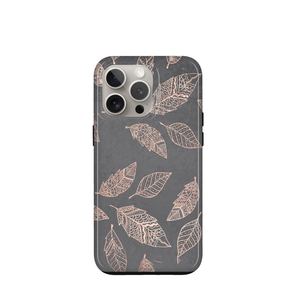 iPhone 15 Pro Max Hybrid (Kunststoff / Gummi) Hülle Blätterspiel - Bronze