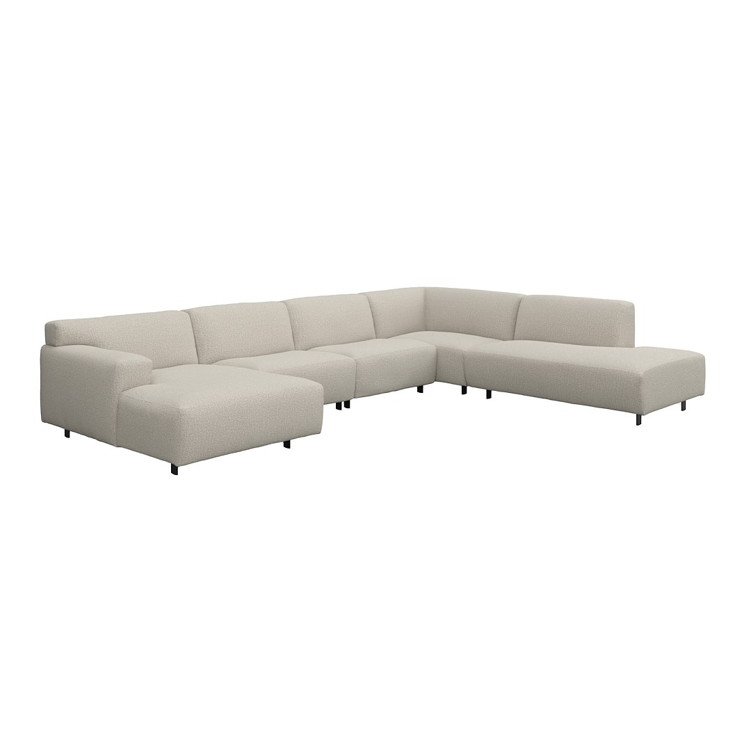 Vesta U-sofa Sjeselong venstre, 3-seter og åpen ende høyre. Big hjørnemodul, Tekstil Marsel Beige, sort metallben 10 cm, Comfort CM