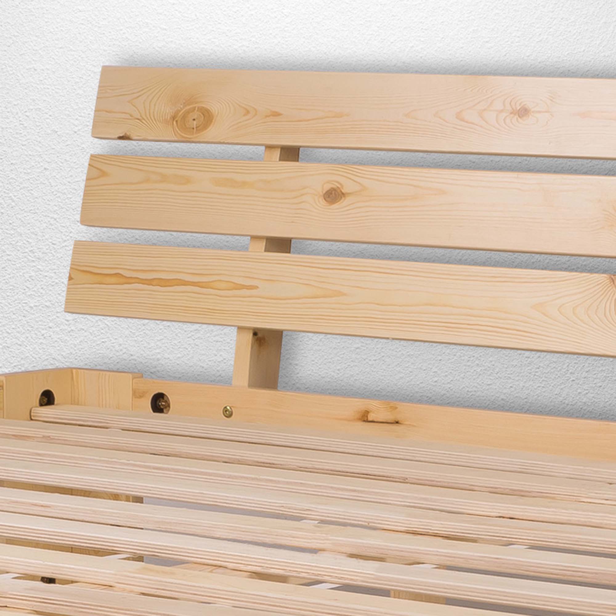 SANZARO Holzbett 140 x 200 cm - Massivholz Bett Kiefer Doppelbett Balkenbett Bettgestell Bettrahmen Lattenrost, Natur | Natur 140 x 200 cm