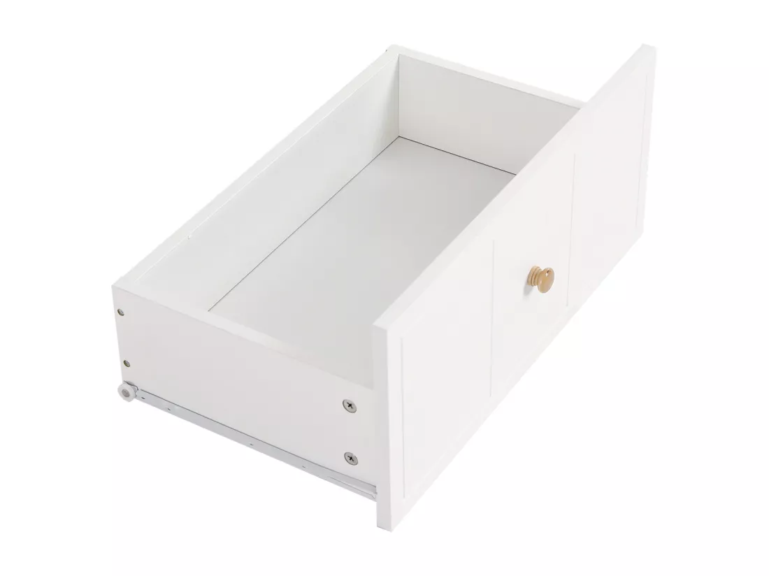 Buffet 140x45x84cm, avec 3 tiroirs et 2 portes, avec poignée, pour le séjour et la chambre, MDF+aggloméré, blanc+naturel
