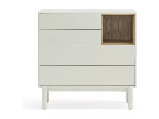 Corvo - Commode 4 tiroirs 1 niche en bois L90xH90cm : Couleur - Blanc