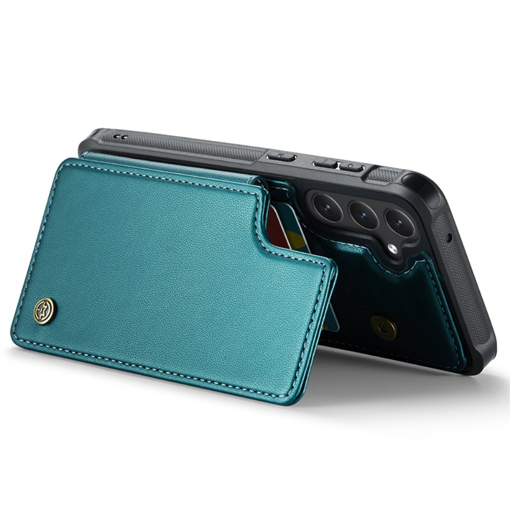 Samsung Galaxy S23 FE Leder Hülle mit Kartenfächern im Litchi Look   Kickstand (RFID Schutz) - Grün