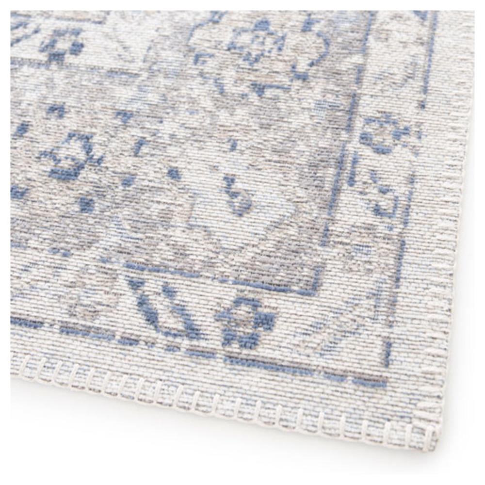 Tapis à motif oriental en tissu chenille recyclé - yanis - gris et bleu - 160 x 230 cm