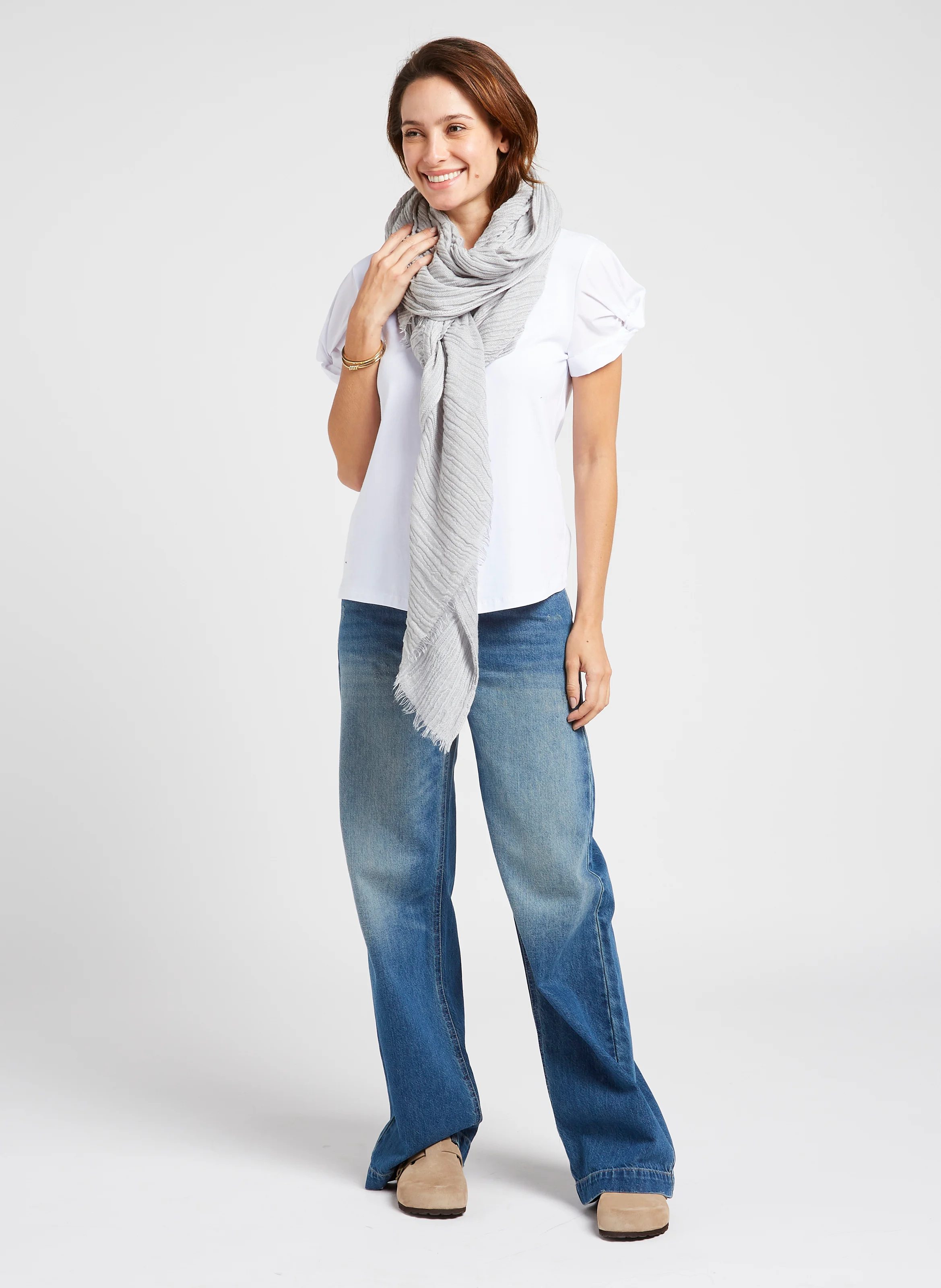 FATISTREET - Foulard texturé à bords effilochés | Gris
