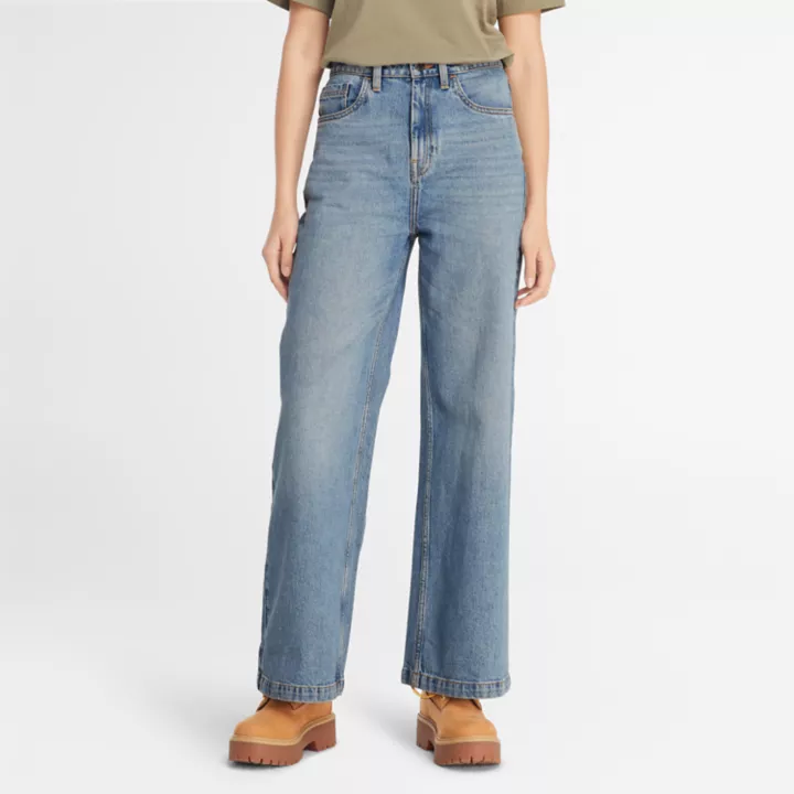 Pantalon charpentier en denim avec technologie Refibra pour femme en bleu