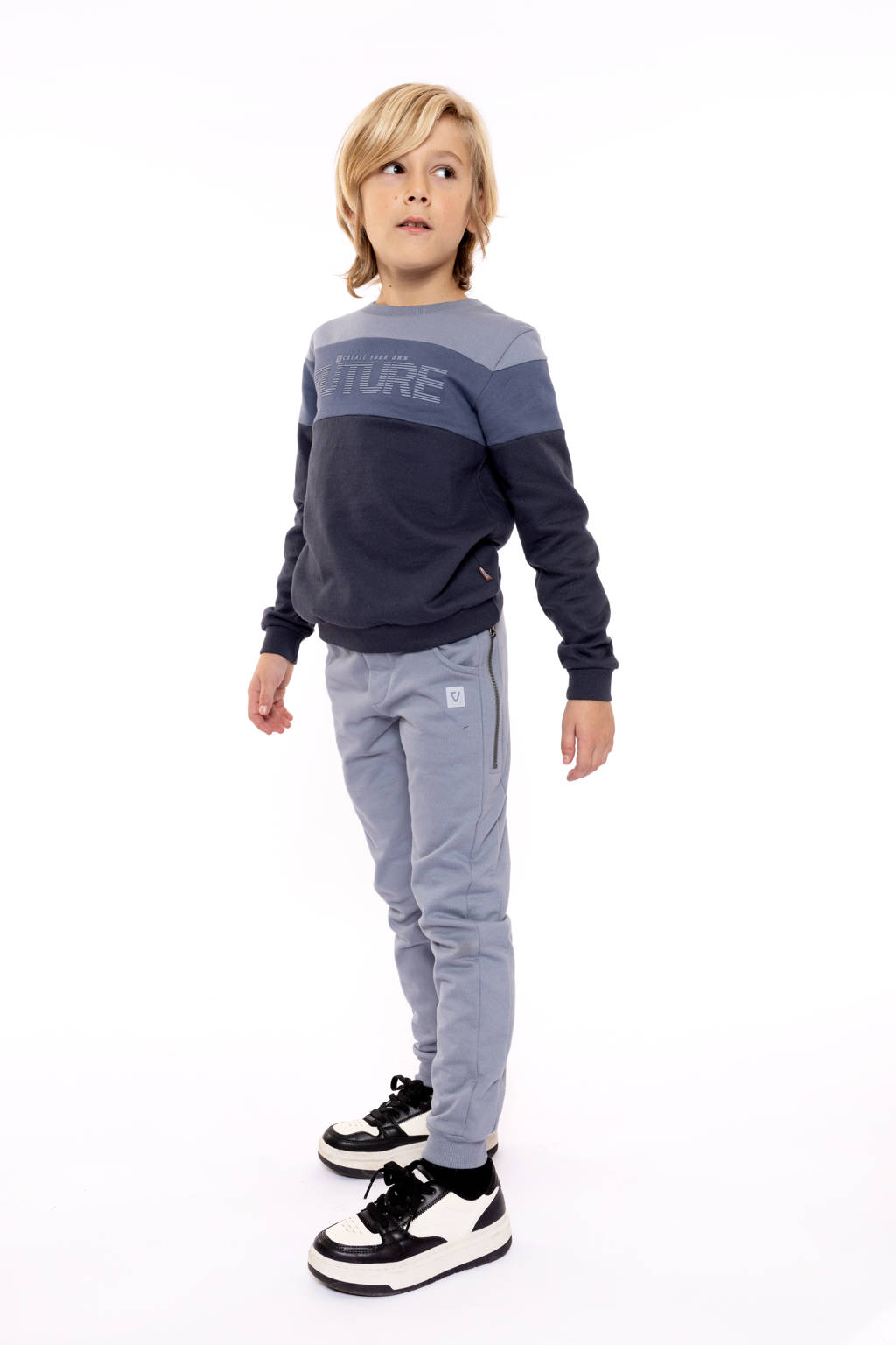 No Way Monday gebreide sweater donkerblauw/grijsblauw/grijs