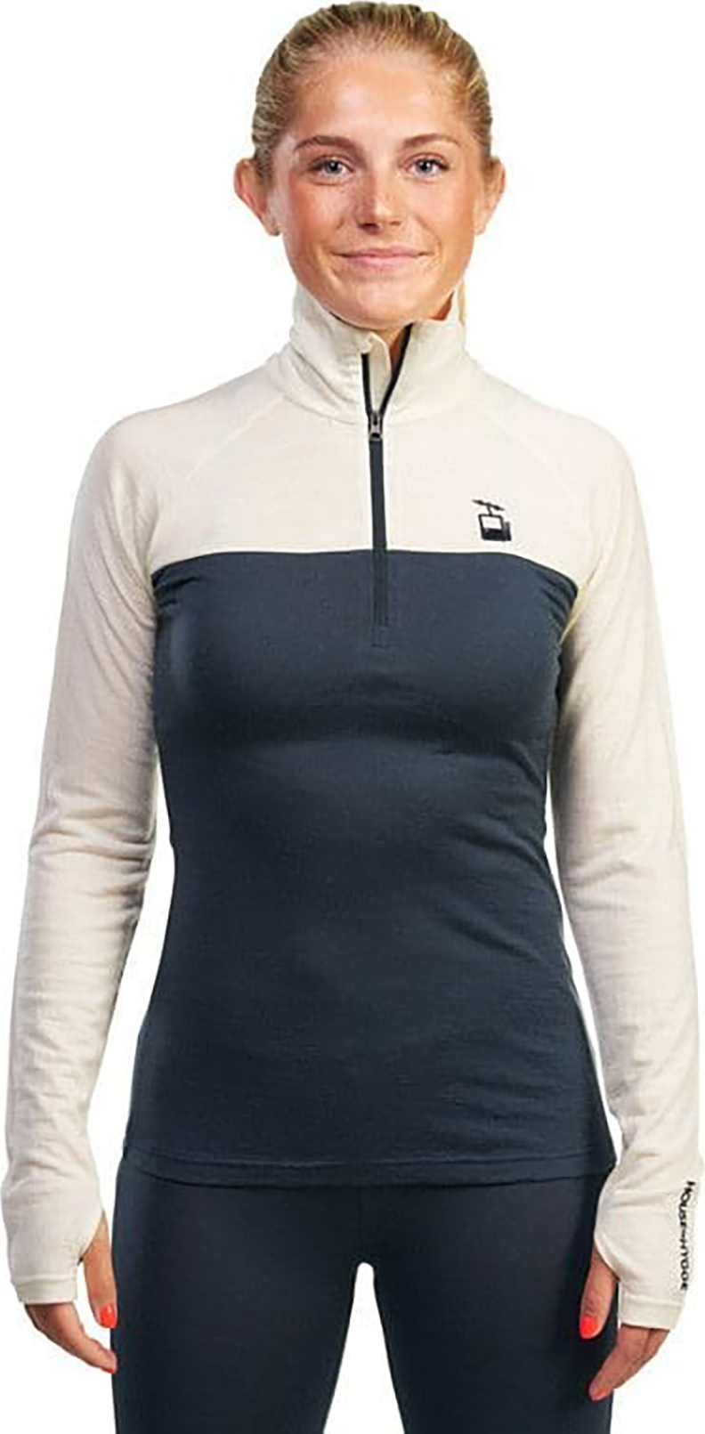 HyggeWool Zip Neck Dame Mørkeblå/Hvit