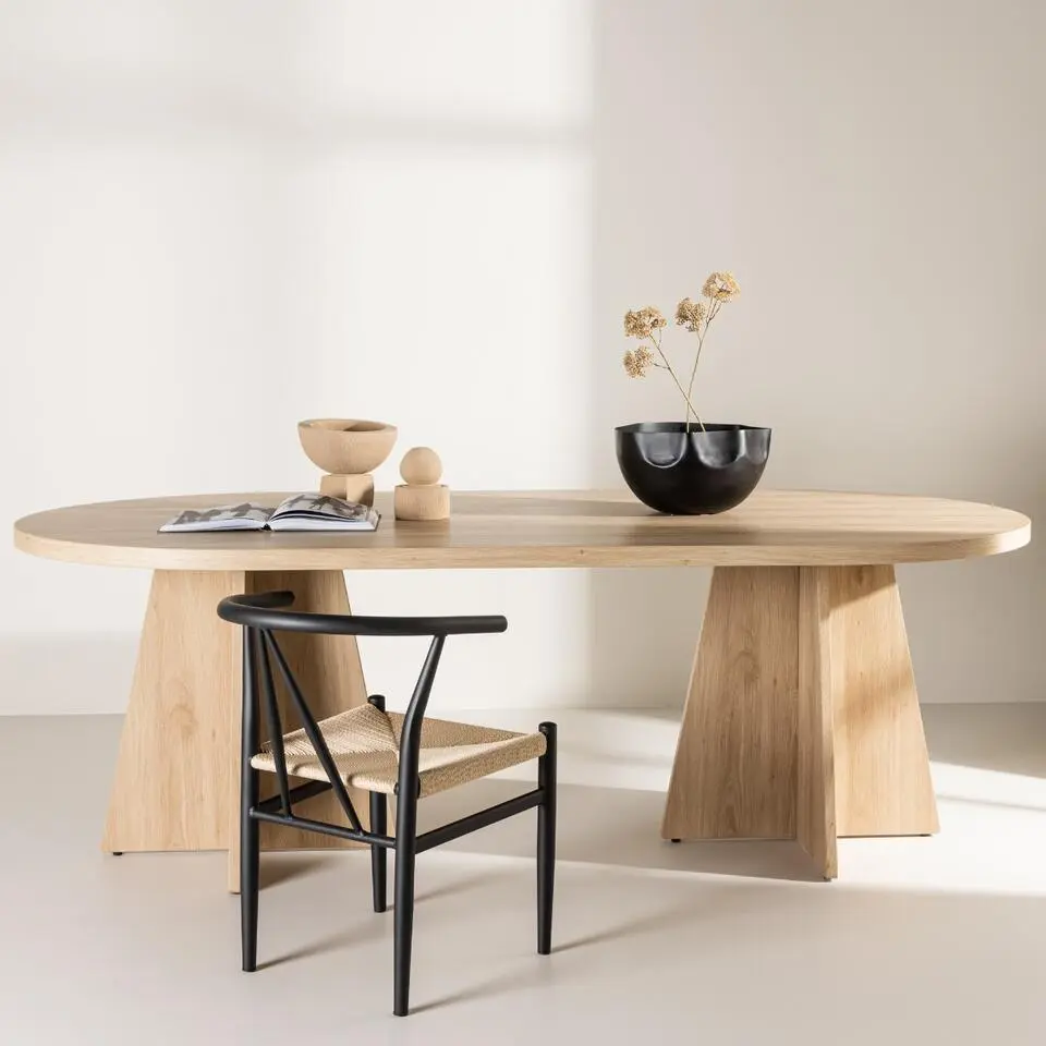 Eettafel Ovaal Naturel 220cm - Fineer - Scandinavisch - Tafel Bootcut