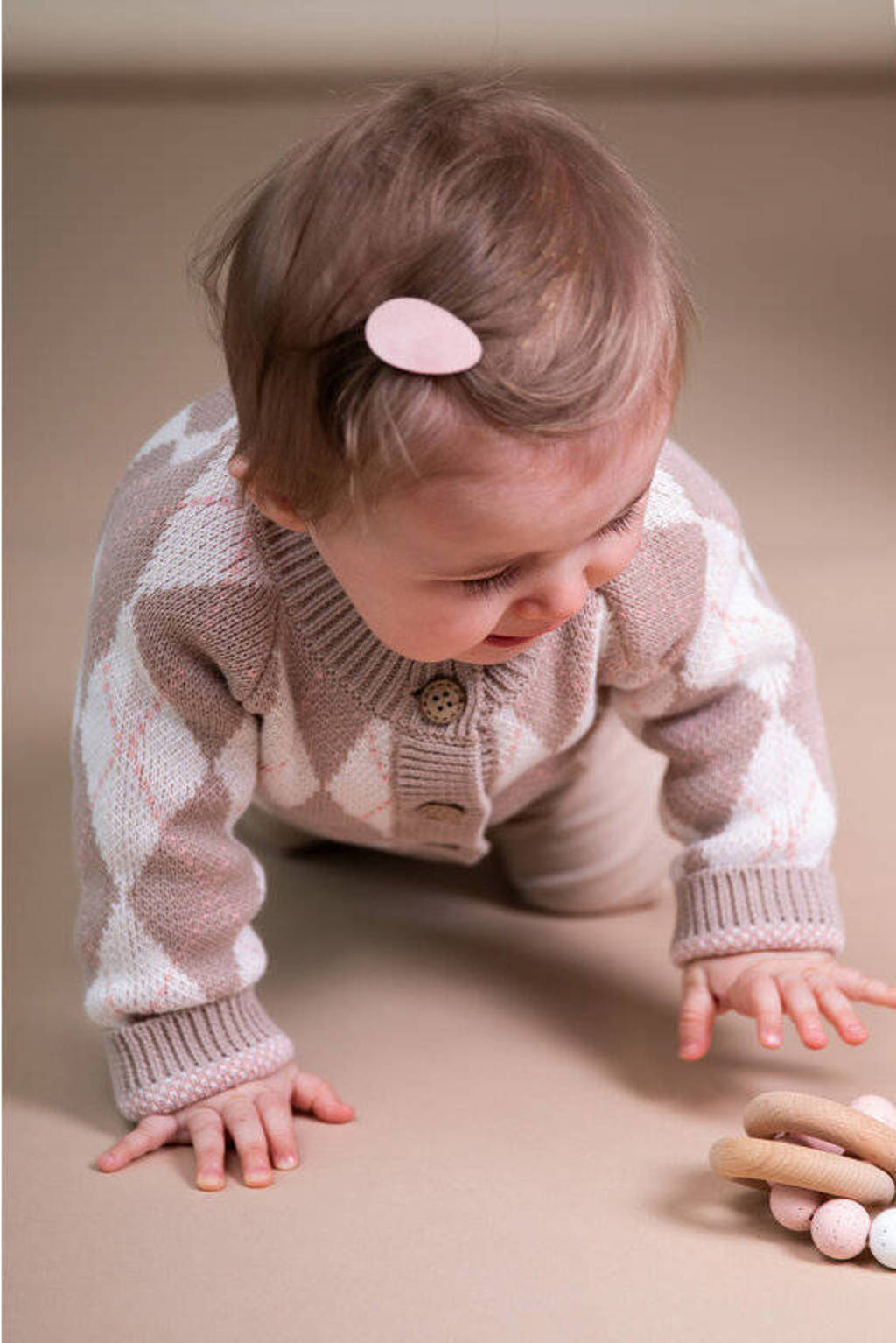 BESS baby geruit vest beige/wit/roze