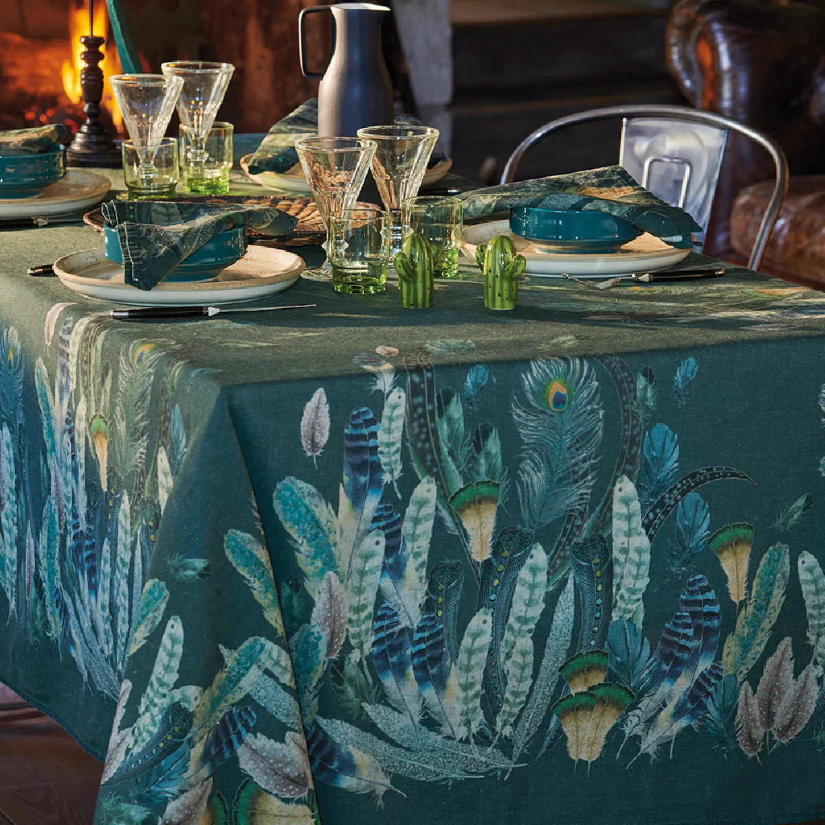 Nappe métis lin & coton vert 155x225 Garnier Thiebaut