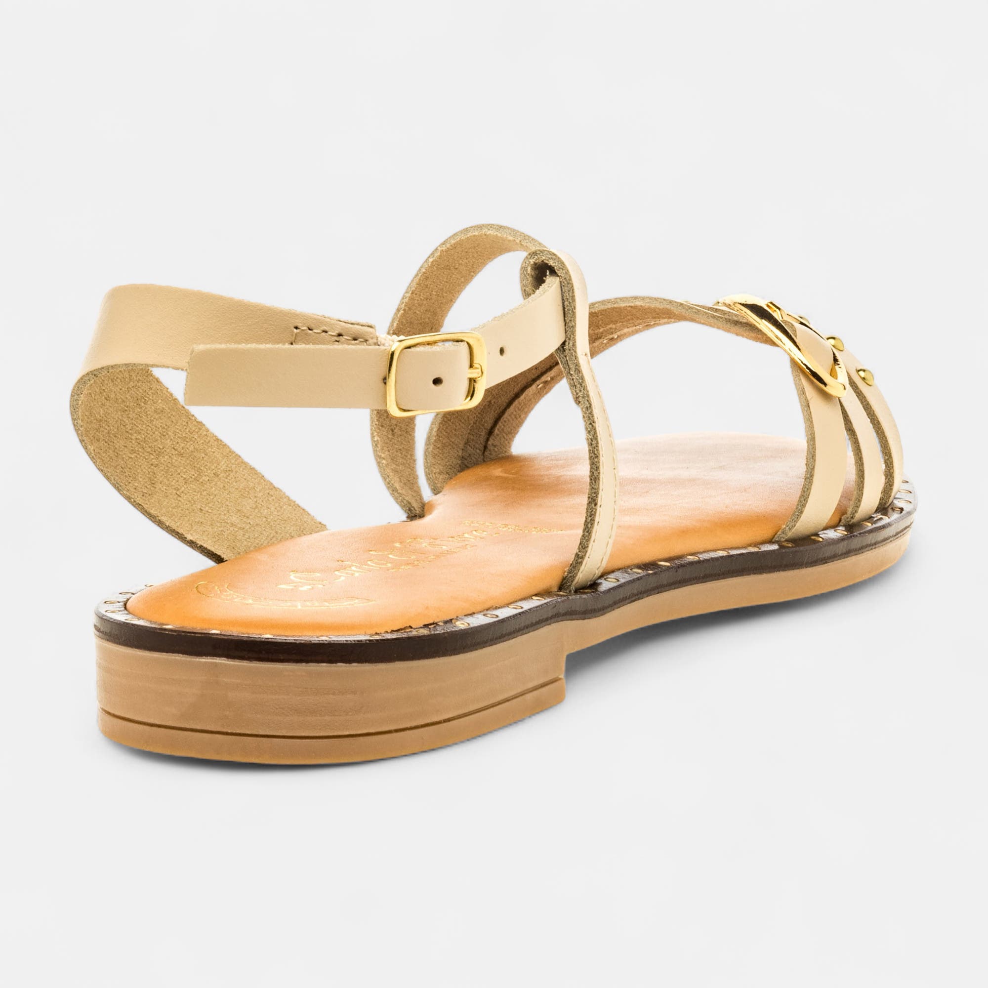 Nu-pieds Femme en cuir beige
