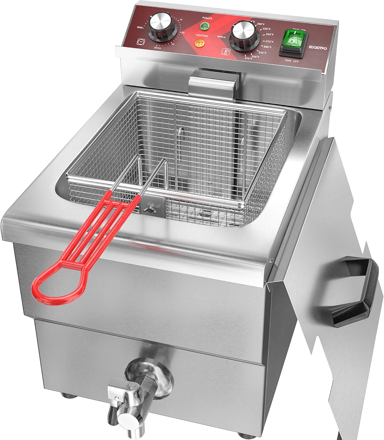 EGGKITPO Fritteuse 12 l Große elektrische Fritteuse mit Ölablass und Timer Fritteuse mit Korb und Deckel Edelstahl-Tischfritteuse Gewerbliche Fritteuse für Restaurants und die Küche 220V 3000W
