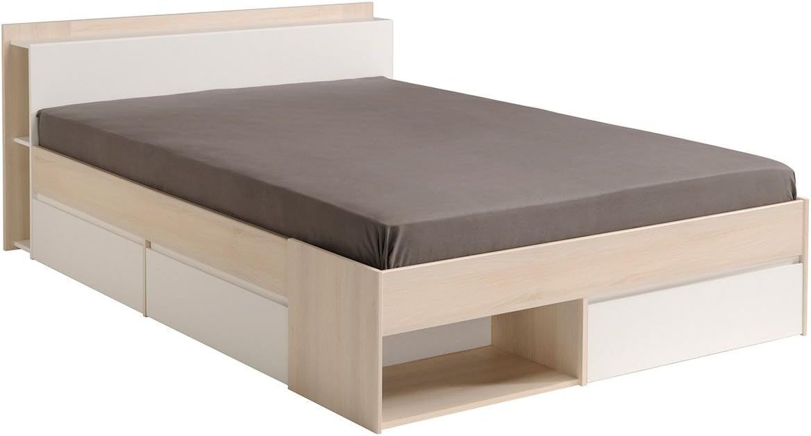 Parisot 1530L240 Bett Cuba, Spanplatten, Weiß/Akazie hell, 150 x 220 x 79,5 cm