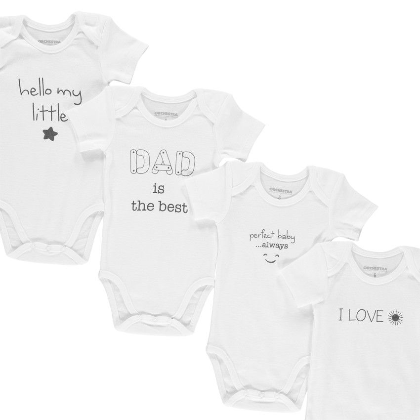 Lot de 7 bodies manches courtes à message printé - Blanc