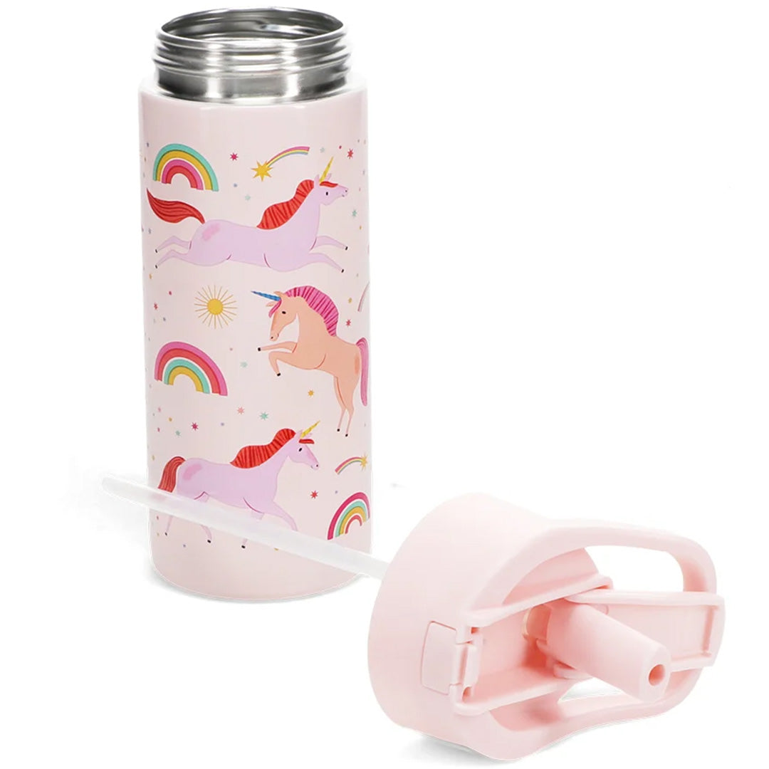 Rex london rvs drinkfles met rietje - unicorn - 500 ml