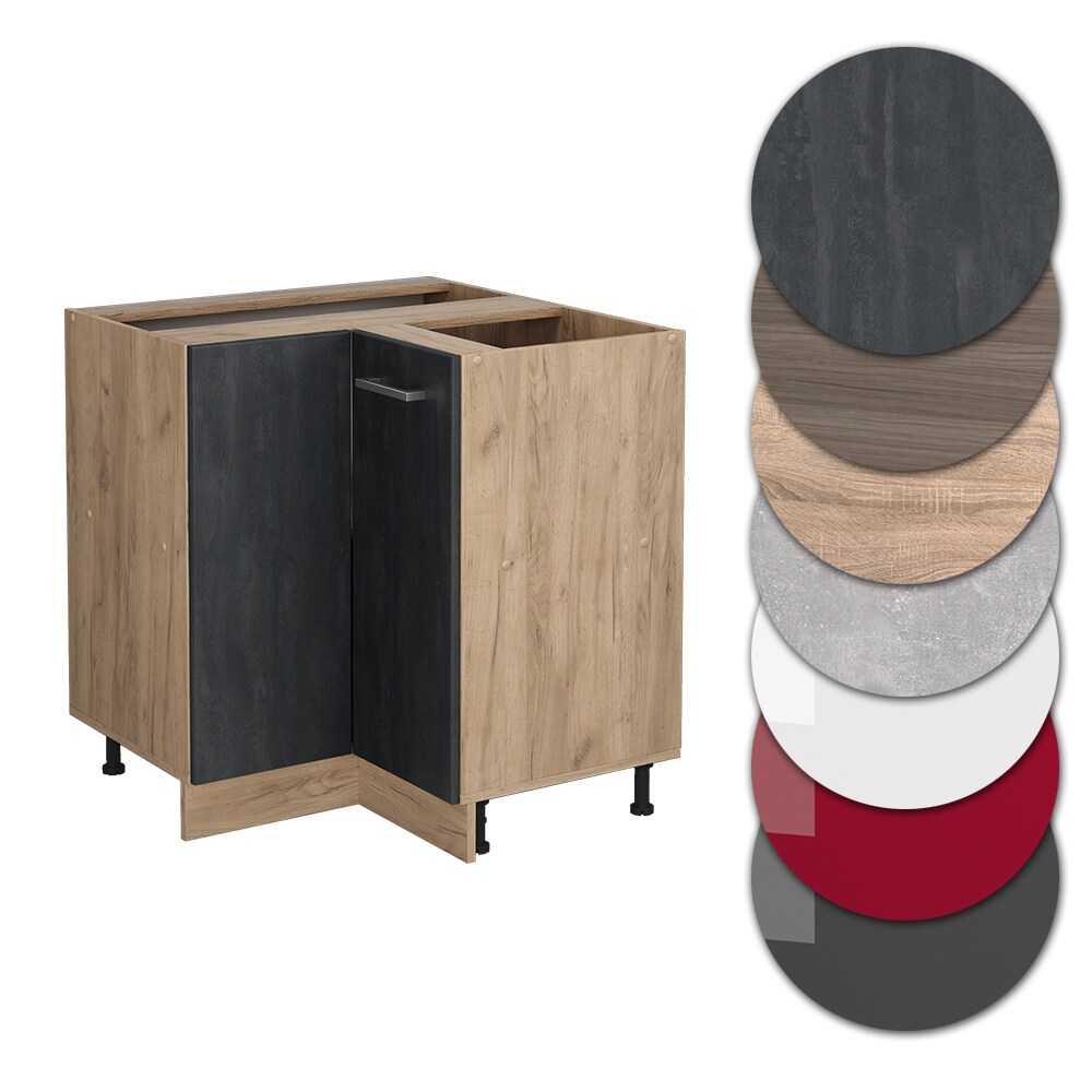 Vicco Eckunterschrank R-Line Schwarz Beton Eiche 87 cm mit Arbeitsplatte Anthrazit