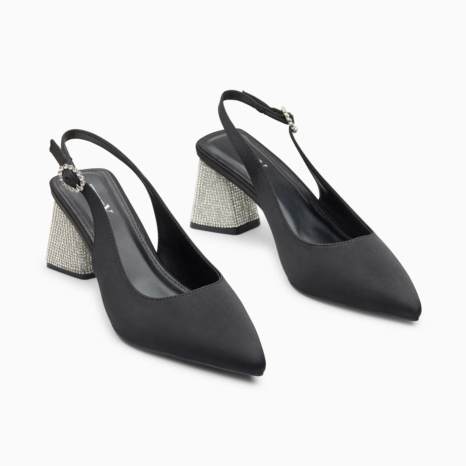 Escarpins-Escarpins slingback Paris noirs à bout pointu et talon strass