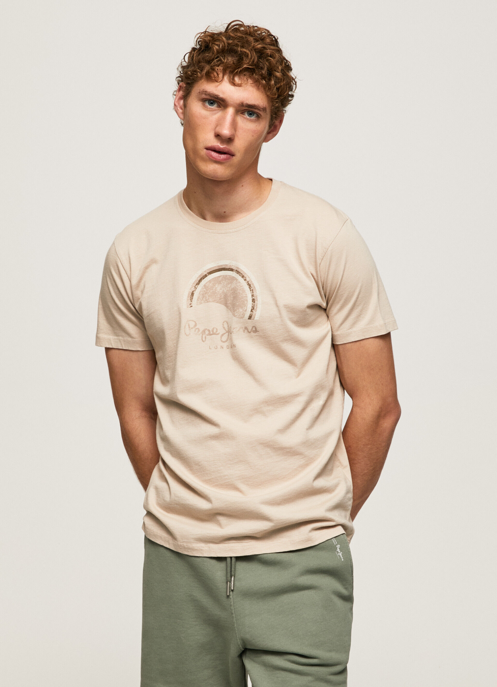 Camiseta com logo e efeito desgastado - bege malte