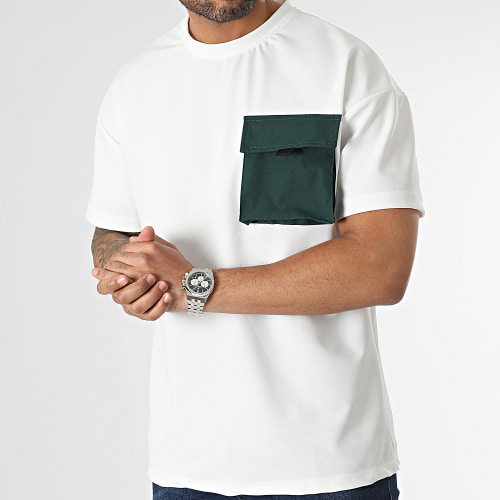 Tee Shirt Oversize Large A Poche Blanc Vert