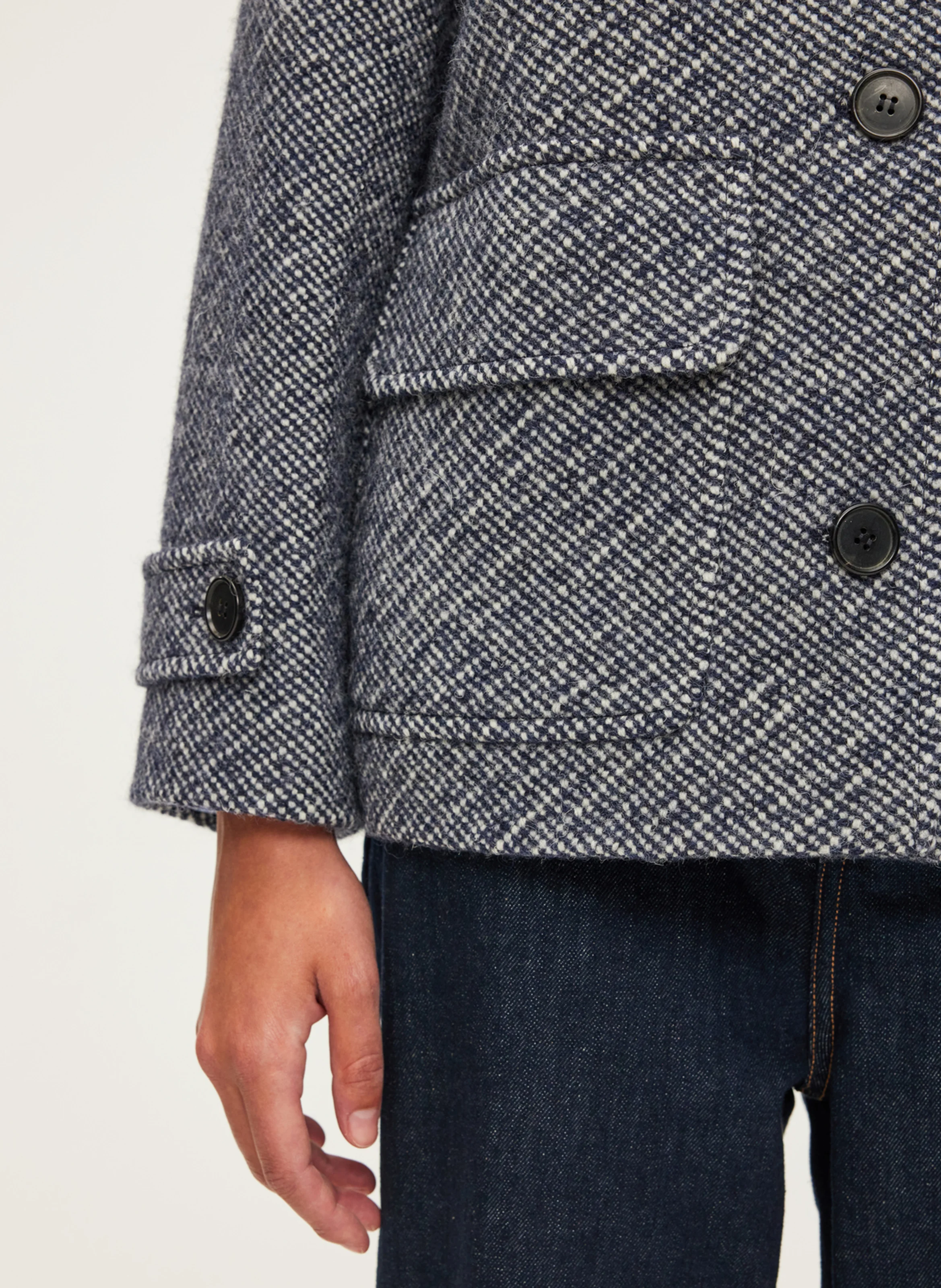 LYSIANE - Manteau col rond en laine vierge| Bleu