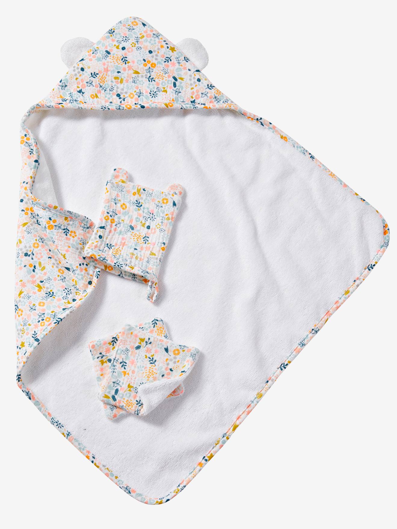 Conjunto de capa de banho, toalha de rosto e toalha de rosto rosa para boneca.