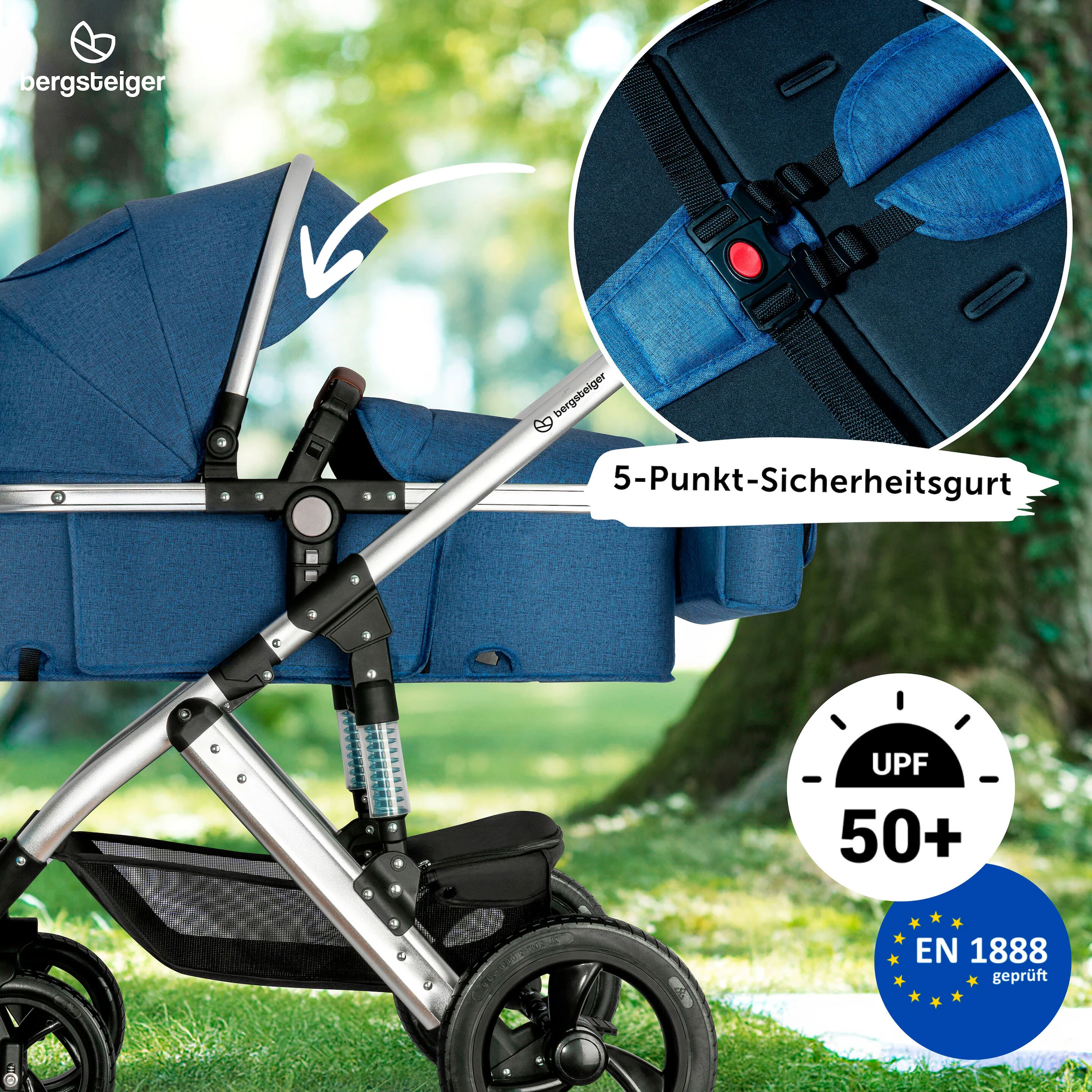 Bergsteiger Kinderwagen Nizza blue | Gestell: silver