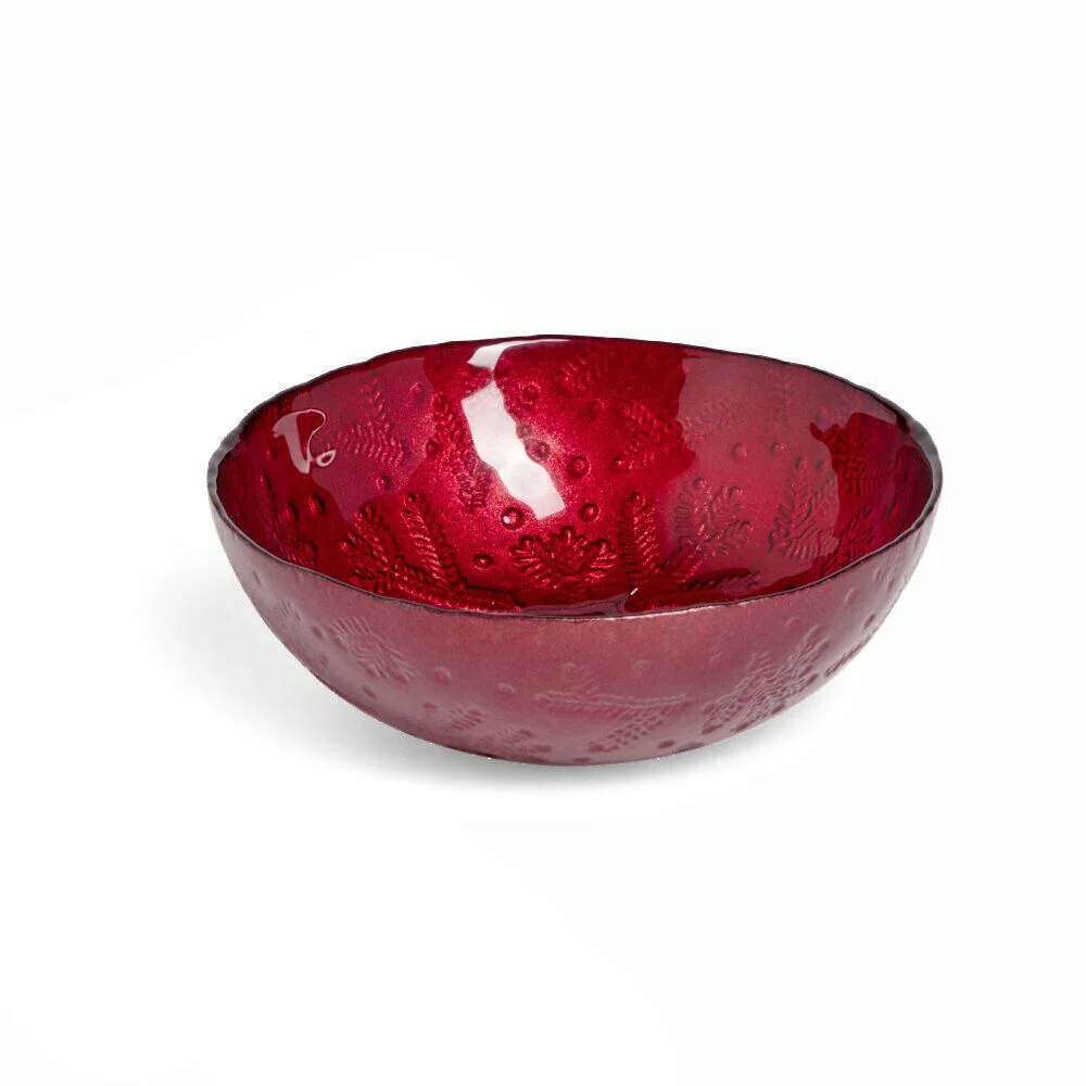 Coupelle en verre 200ml motif branches de sapin Ø12xH4,5cm - 3 coloris