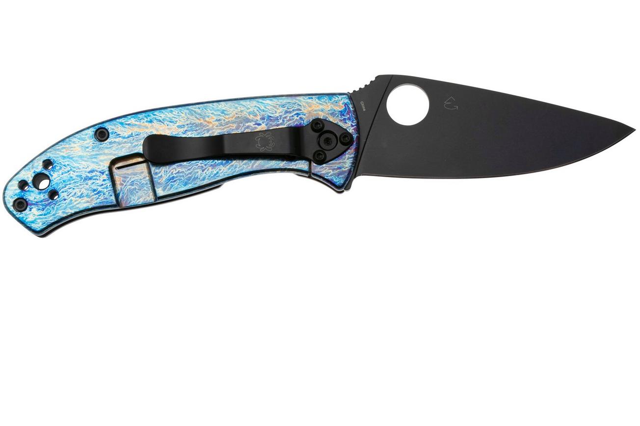 Spyderco Tenacious, Black D2, C122TIBLBKD2P Blue Flamed Titanium Disarray zakmes