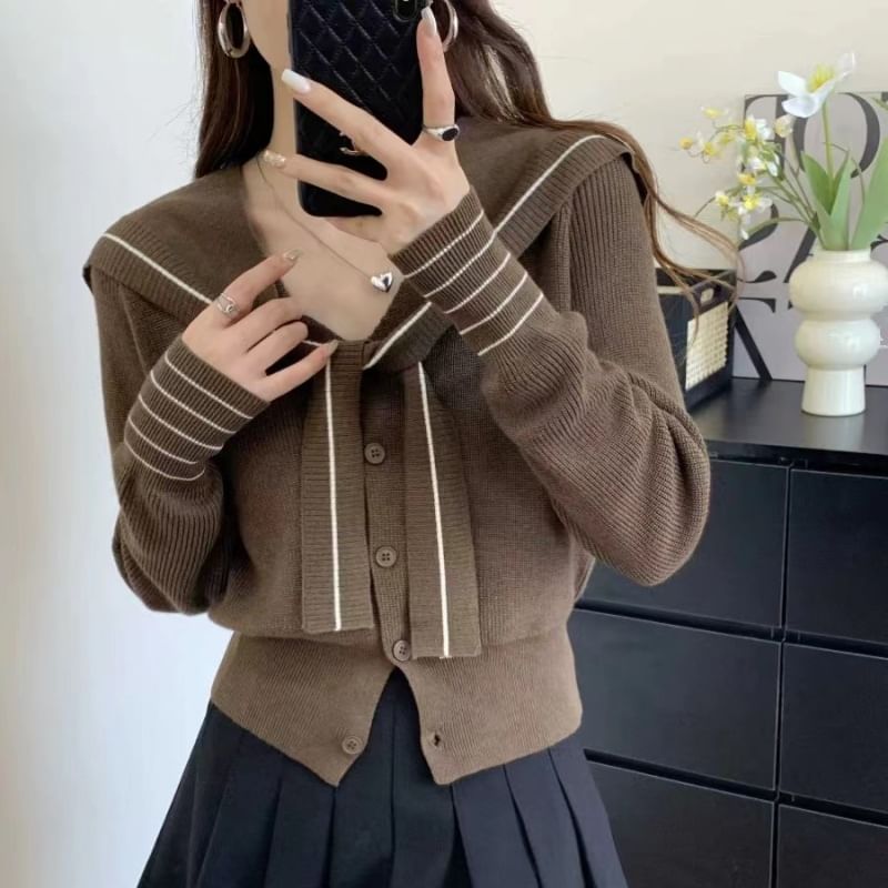 Meatacci - V-hals gestreepte nep-tweedelige cardigan