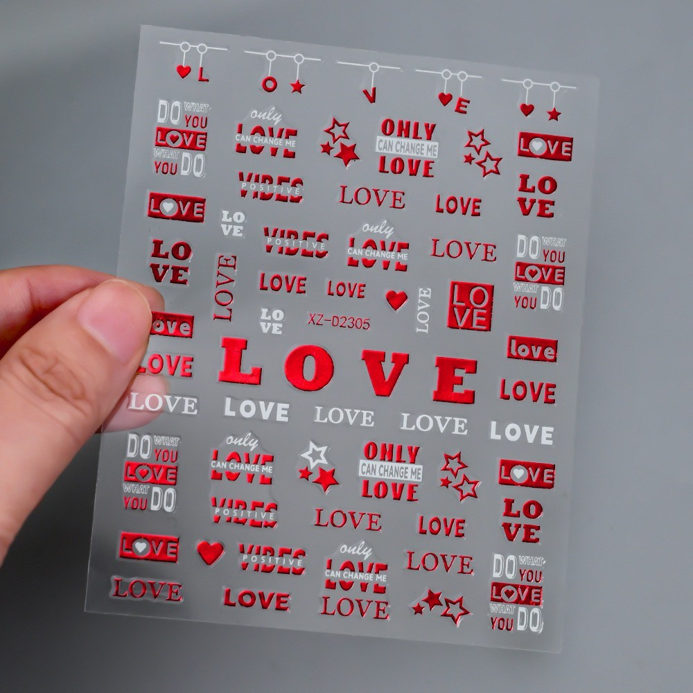 (808-tlg. Set) Nagel Sticker Nail Art Tattoo Selbstklebende Aufkleber Valentinstag - Rot / Weiss