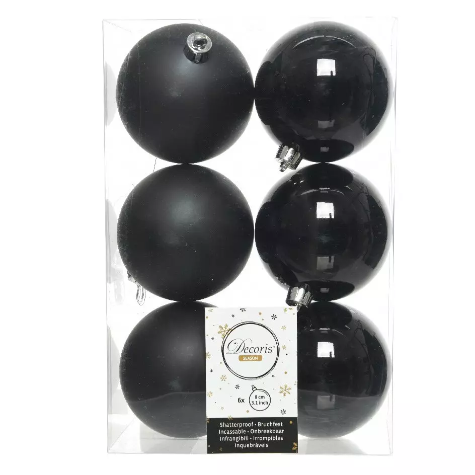 Lot de 6 boules de Noël (D80 mm) Alpine Noir