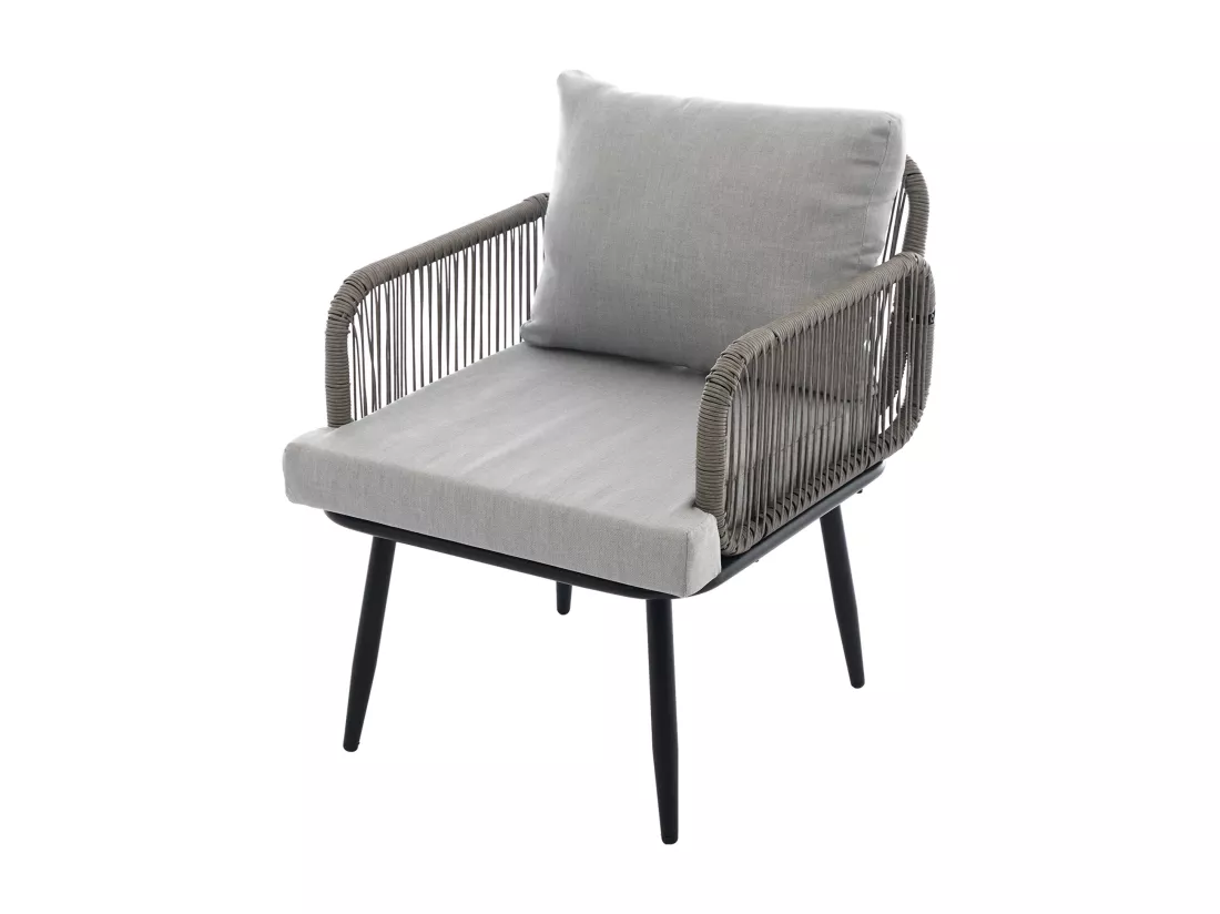 Salon de jardin 4 places - Ensemble de meubles de jardin, canapé + tables basse + 2 fauteuils, tissage en corde épaisse, gris