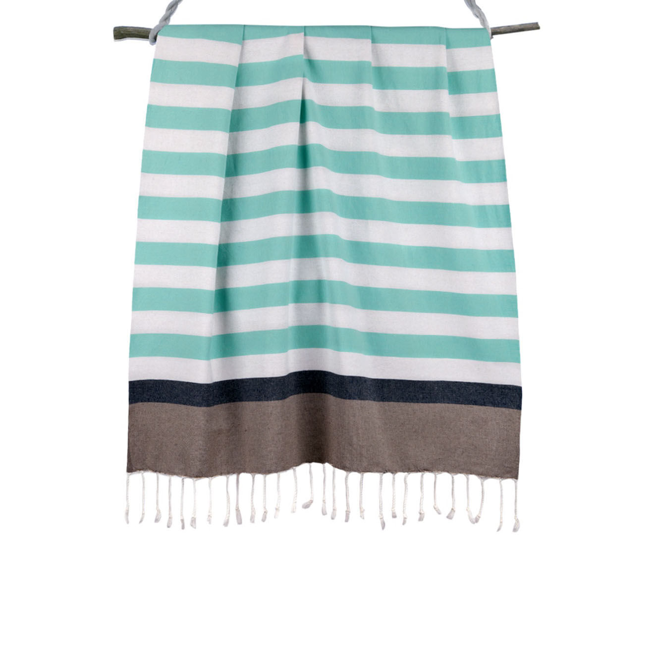 Febronie Fouta Arcachon blanc/taupe clair/turquoise/bleu jean - 100x200 cm