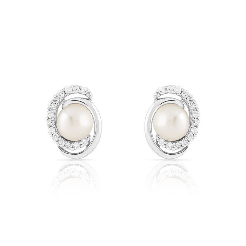 Boucles d'oreilles argent 925 perles de culture de Chine et zirconias
