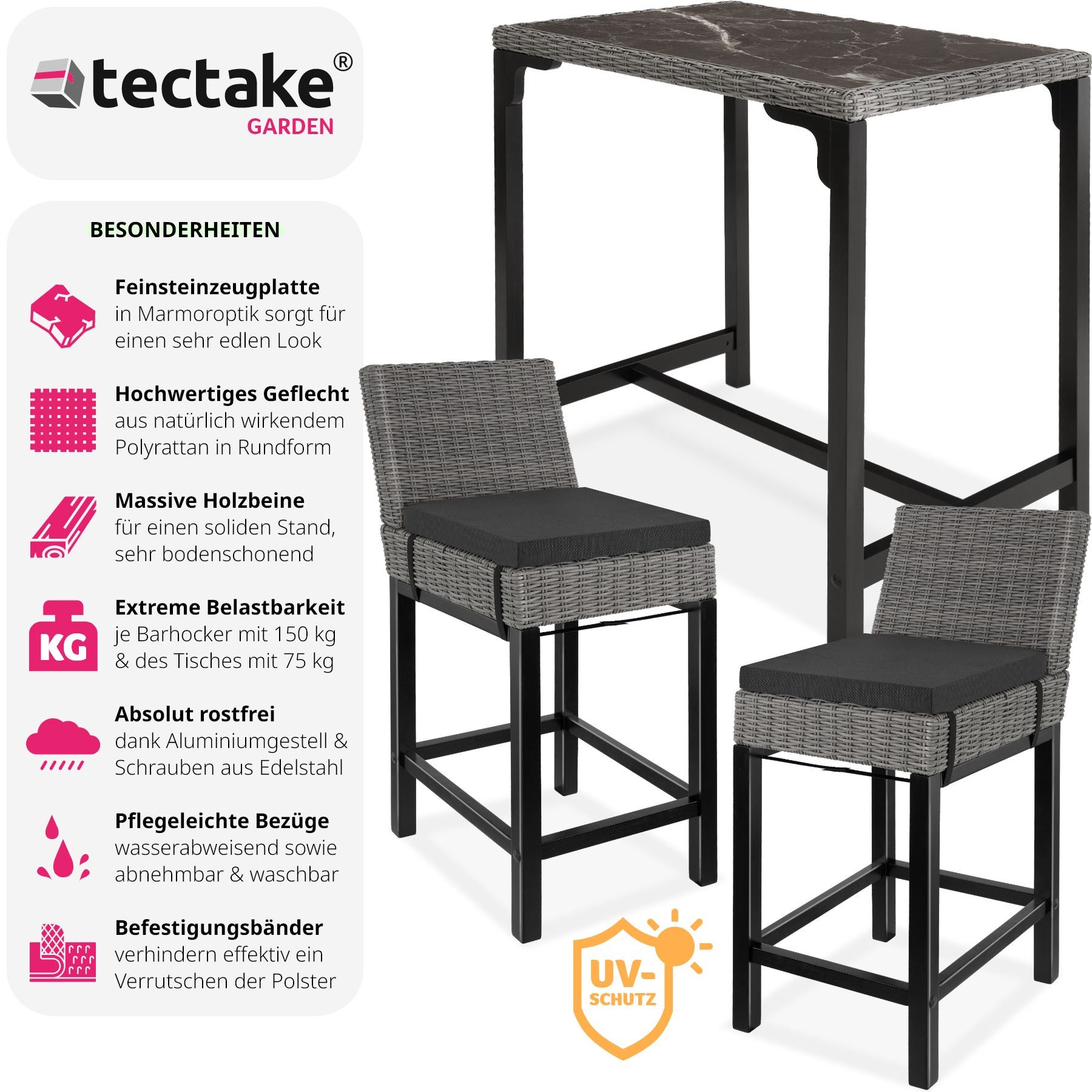 Rattan Tisch Kutina mit 2 Stühlen Latina
