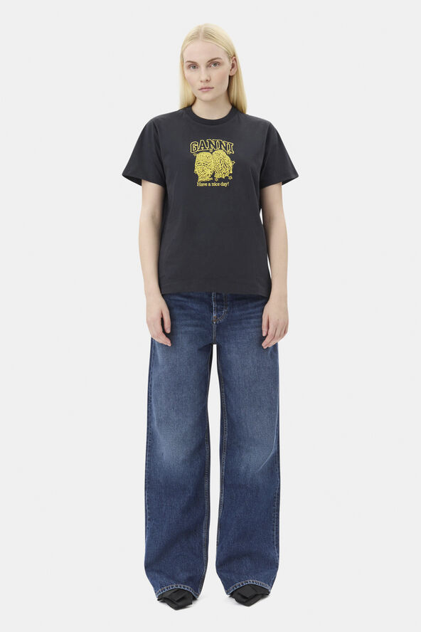 Ganni Basic Jersey Owls Relaxed T-shirt Phantom