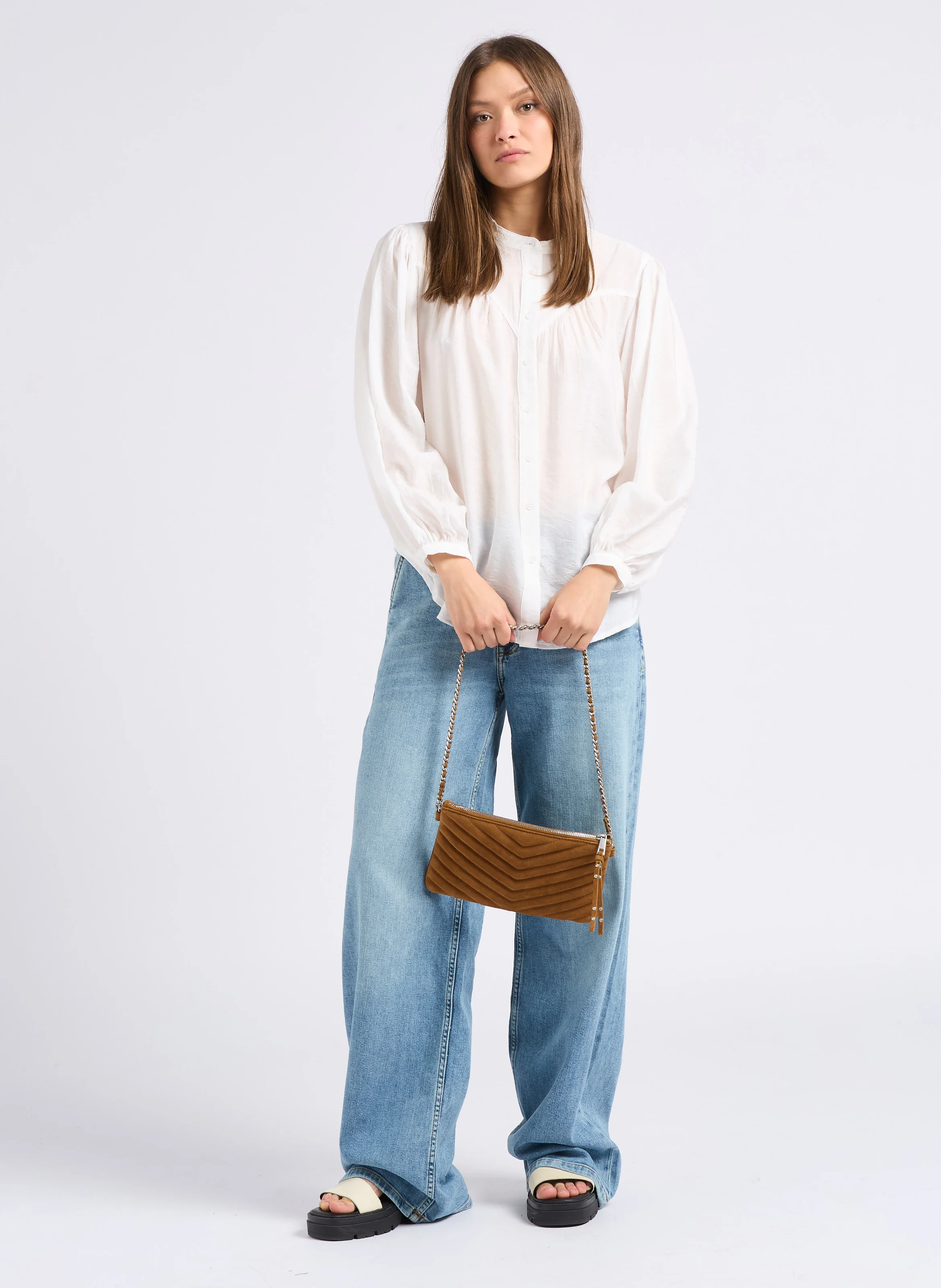Sac bandoulière bi matière | Blanc