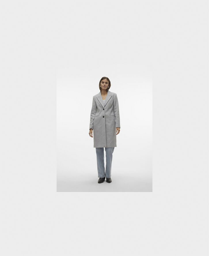 Vero Moda VMBLAZA HERRINGBONE LONG COAT GA BO Light grey melange/herringbone