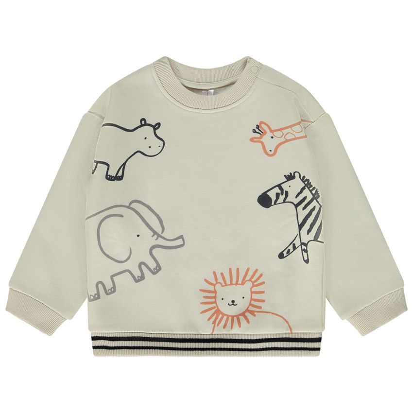 Sweat oversize print animaux pour bébé garçon - Ecru