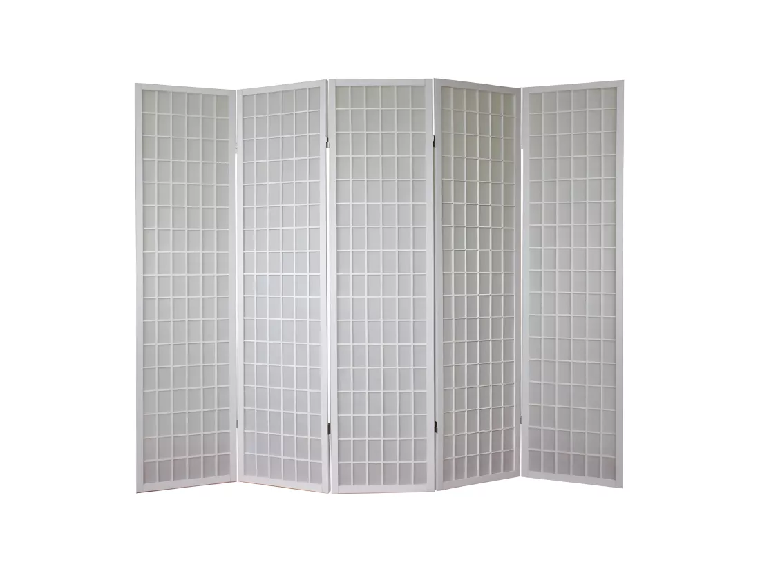Paravent 5 panneaux pans bois blanche 220 x 2.2 x 175 cm PAR06059