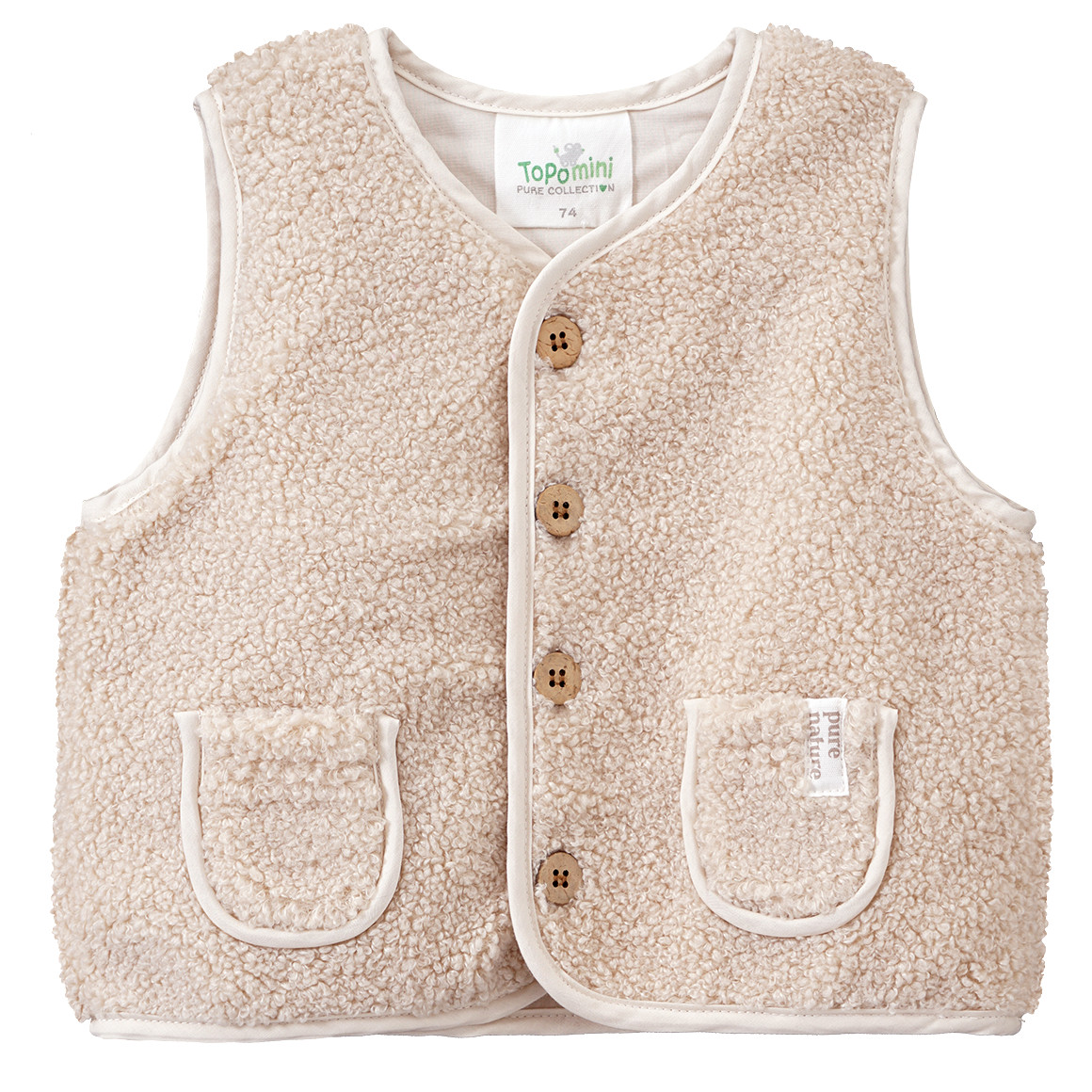 Topomini Pure Collection Baby Teddyweste mit 2 Taschen beige