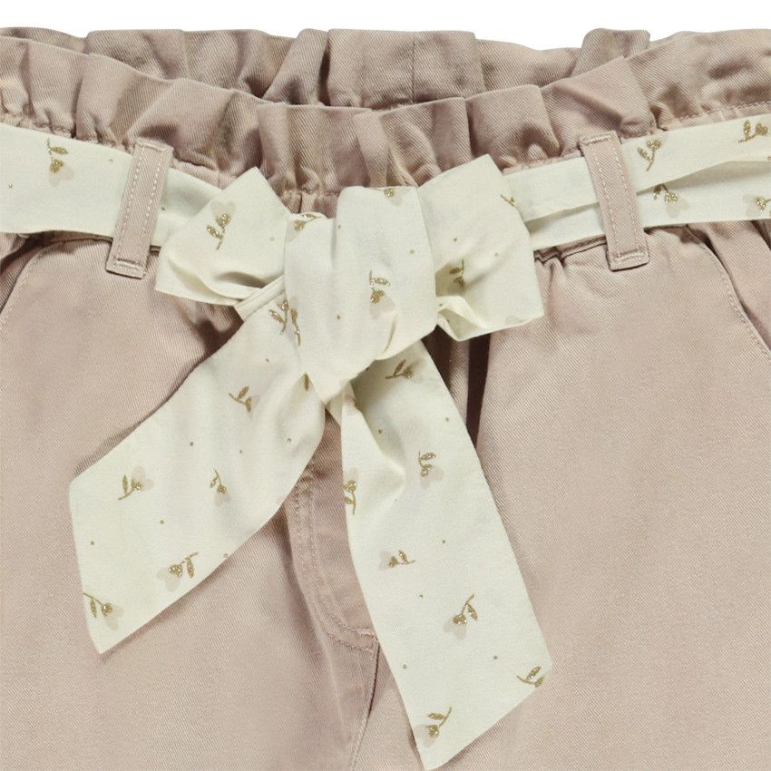 Pantalon paperbag avec ceinture imprimée à nouer pour fille - Ecru